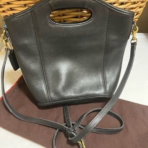 COACH vintage mini bucket shopper, black leather Cross body strap, dust bag